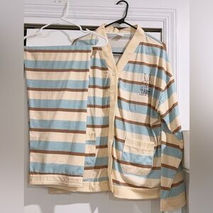 Striped Button-Up Pajama Set Plus size XL